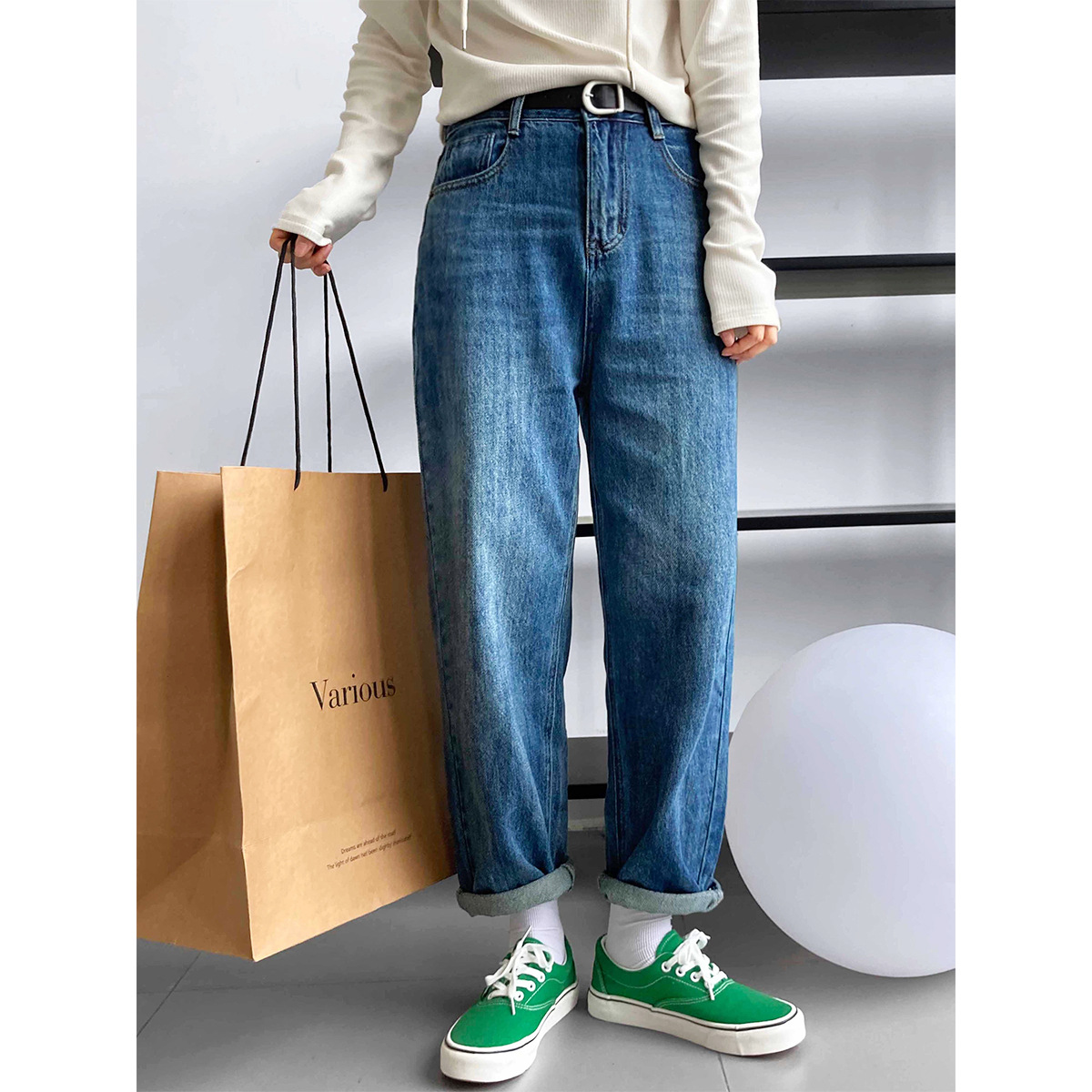 Vintage Straight High Waist Jeans Women's 2022 Autumn New Blue Dad Pants Radish Pants