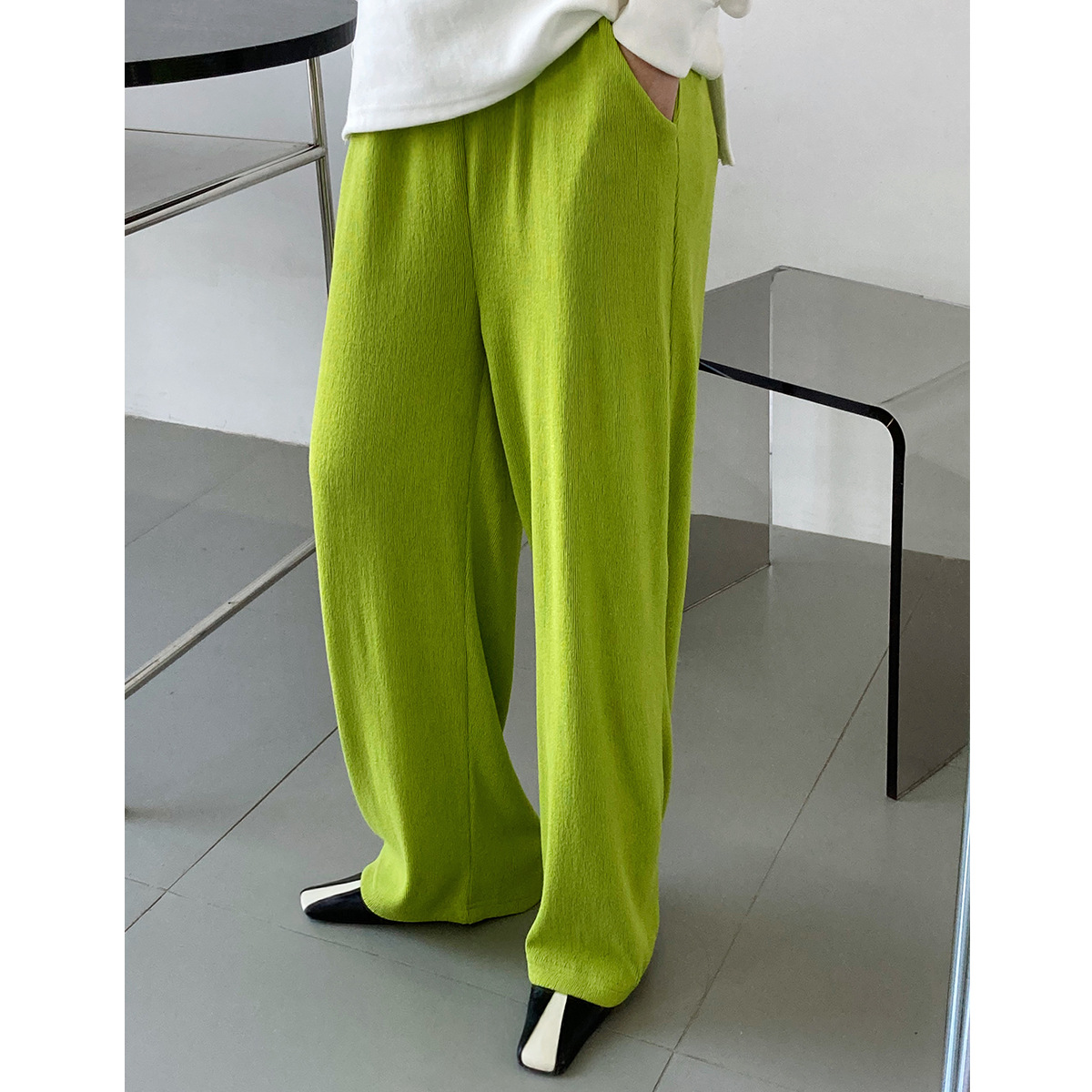 Texture Pleated Wide Leg Pants Women's Autumn Thin Floor Pants High Waist Sagging Straight Casual Pa